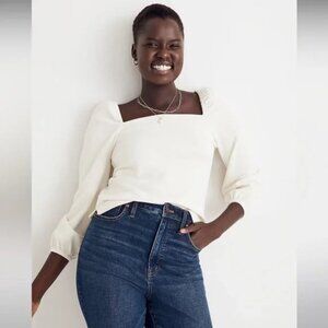 Madewell | Crepe Square-Neck Puff-Sleeve Top | Antique Cream | XS | NWT